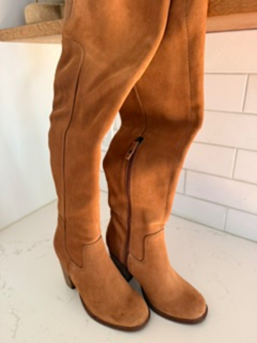 Kelsi Dagger Brooklyn Tan Suede Over the Knee Boots